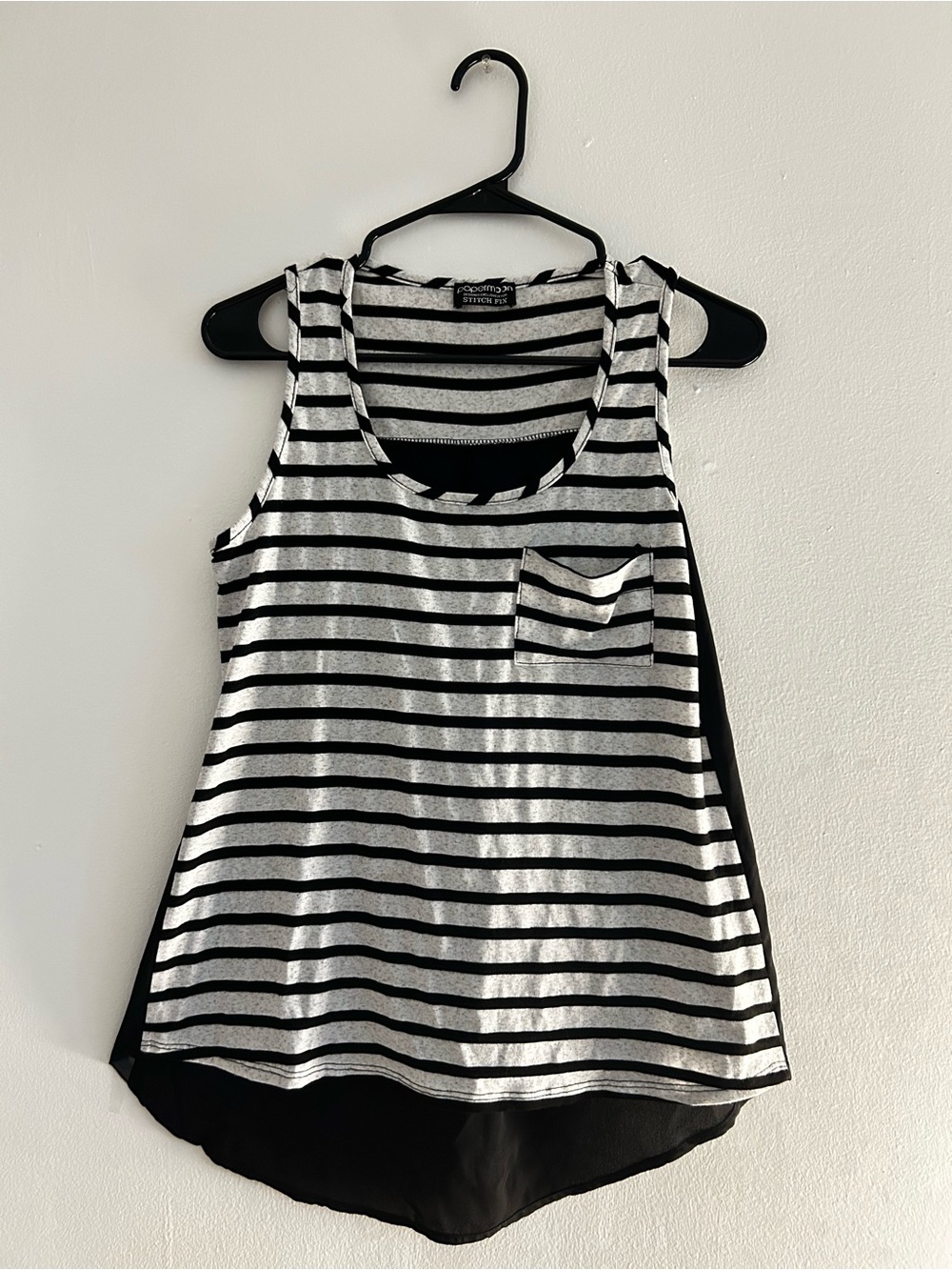 Papermoon Black & White Striped Tank with Flowing Black Back